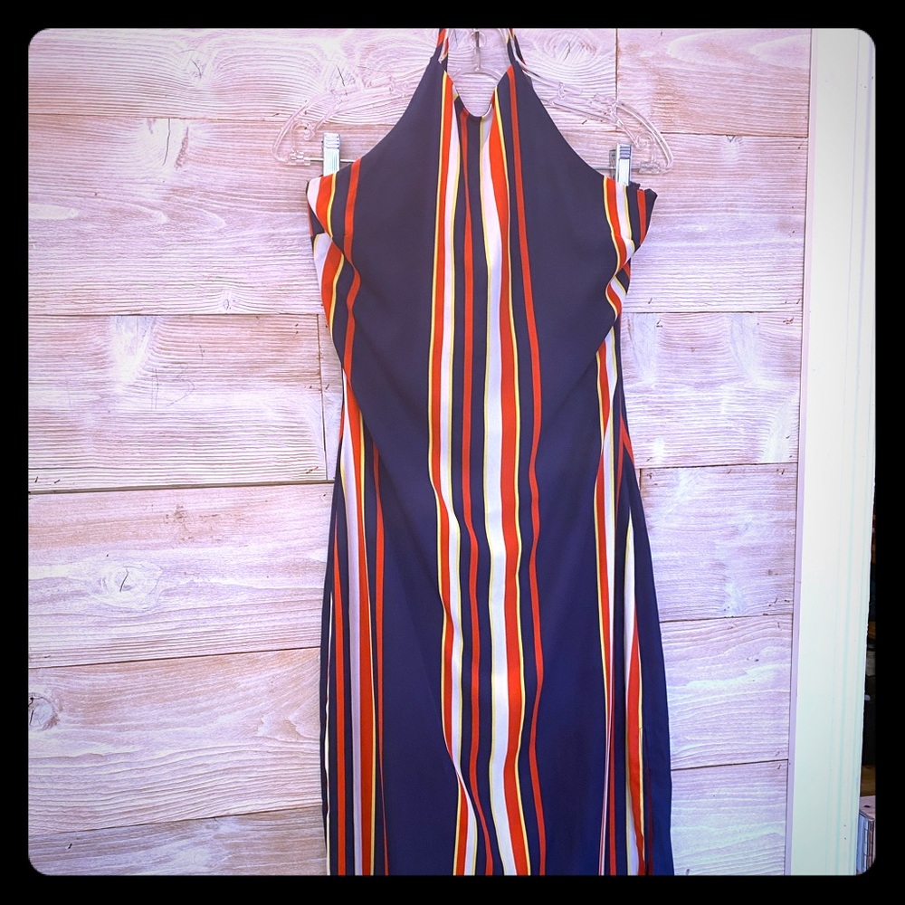 GUESS Striped Halter Maxi Dress